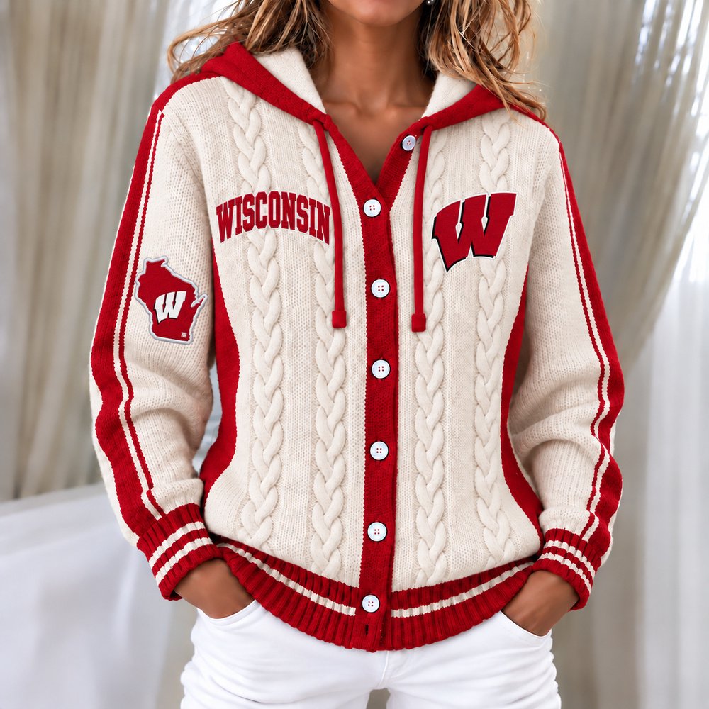 Wisconsin Badgers Women's Hooded Button Sweatshirt NKS051