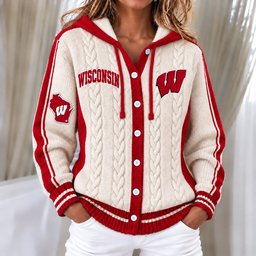 Wisconsin Badgers Women's Hooded Button Sweatshirt NKS051
