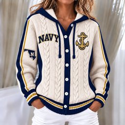 Navy Midshipmen Women's Hooded Button Sweatshirt NKS051