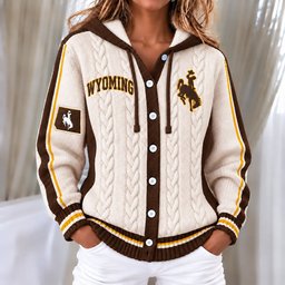 Wyoming Cowboys Women's Hooded Button Sweatshirt NKS051