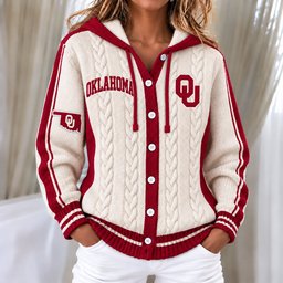 Oklahoma Sooners Women's Hooded Button Sweatshirt NKS051