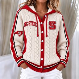 NC State Wolfpack Women's Hooded Button Sweatshirt NKS051