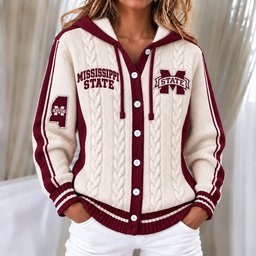 Mississippi State Bulldogs Women's Hooded Button Sweatshirt NKS051