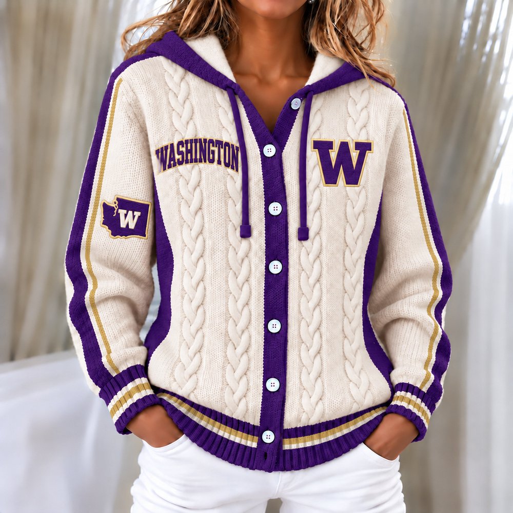 WA Huskies Women's Hooded Button Sweatshirt NKS051