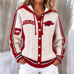 Arkansas Razorbacks Women's Hooded Button Sweatshirt NKS051