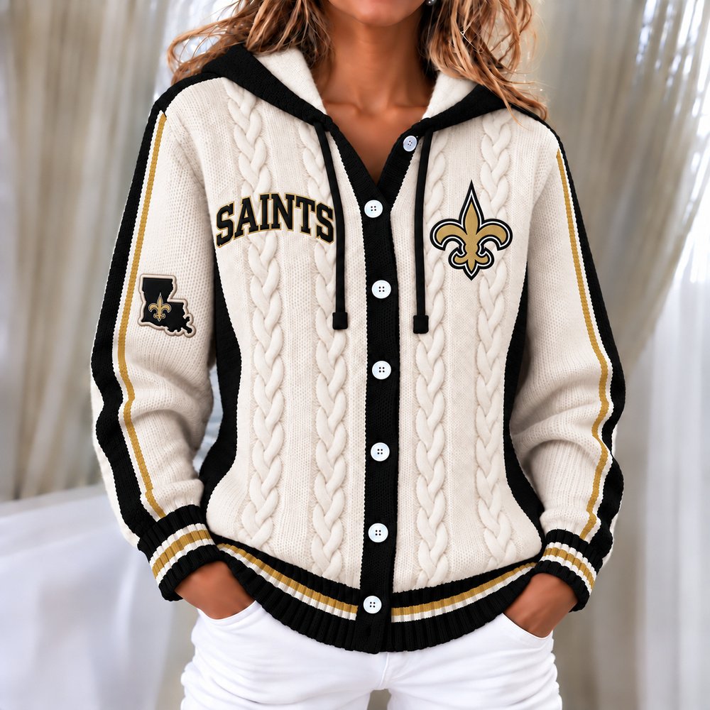 New Orleans Saints Women's Hooded Button Sweatshirt NKS051