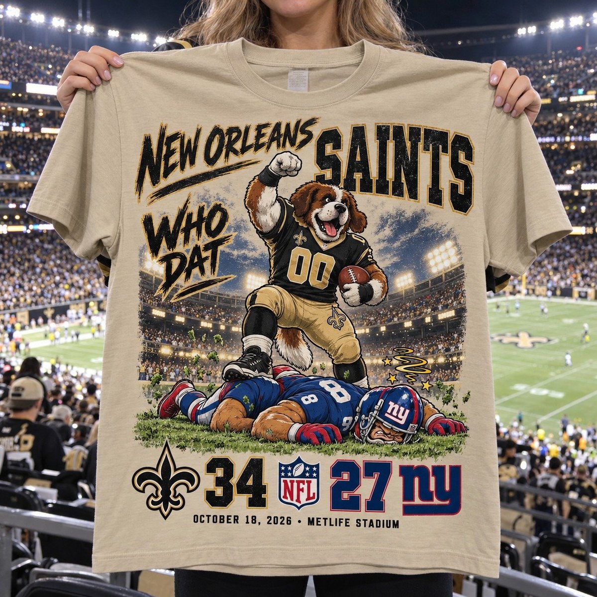New Orleans Saints | 34-27 Win Over New York Giants Game Day Shirt - Sand