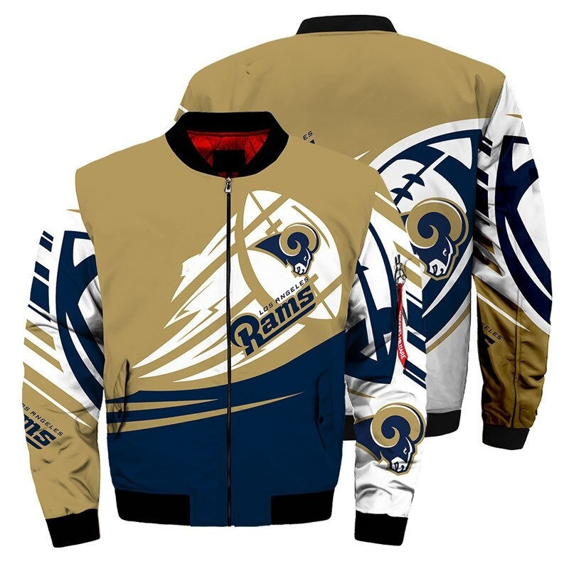 Sequined Rams Jacket Los Angeles Rams Ultra-Ball Pattern Bomber Jacket - Blue/ Metallic Gol ...
