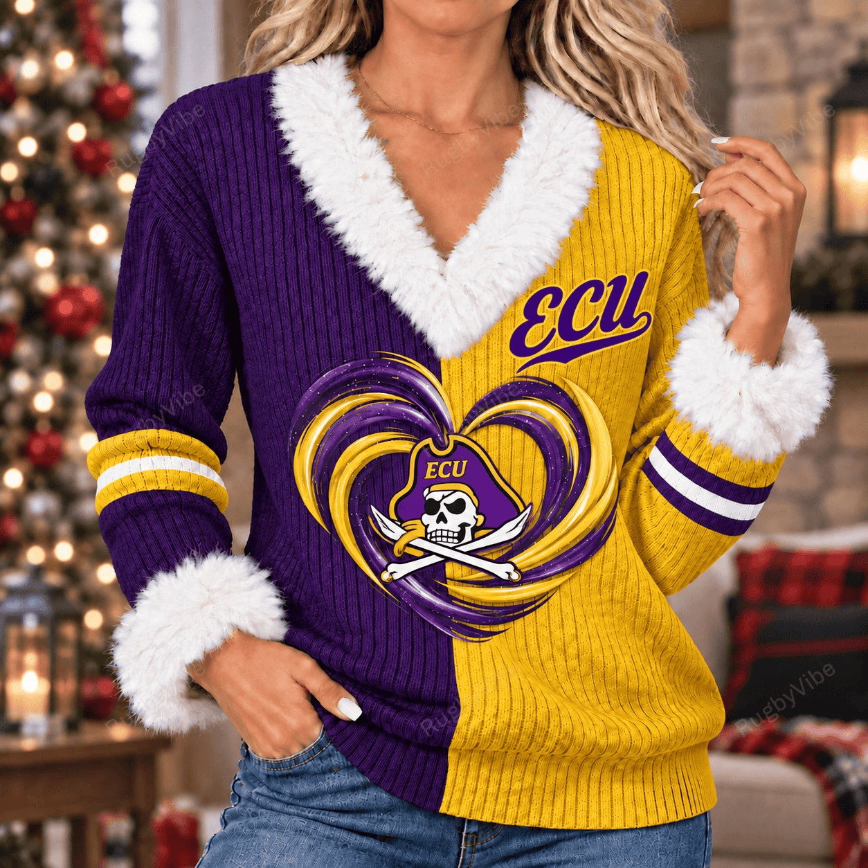 NCAA Women's Faux Knit V-Neck Sweater