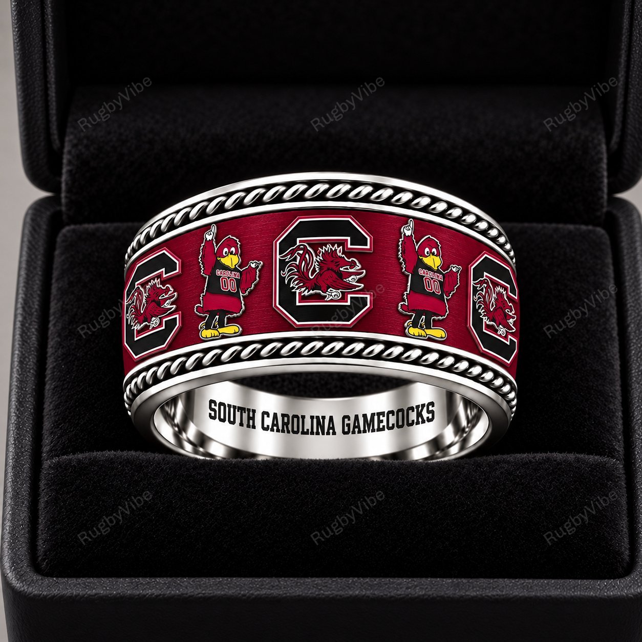 South Carolina Gamecocks Stainless Steel Jewelry Ring - Front