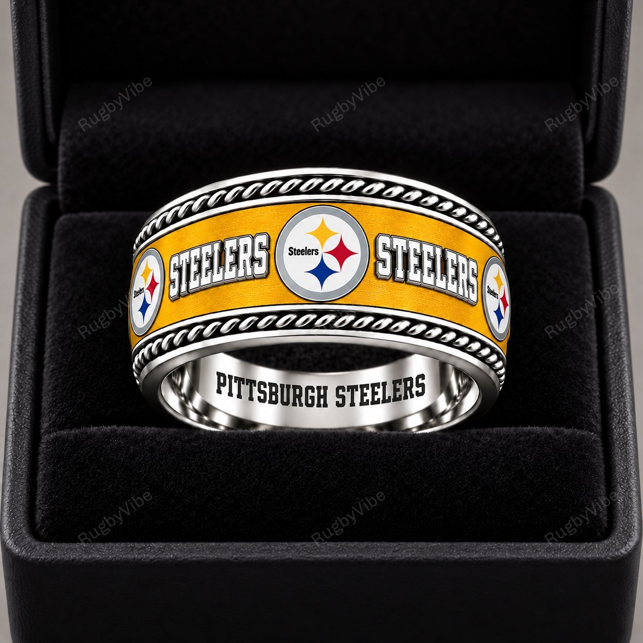 Pittsburgh Steelers Stainless Steel Jewelry Ring - Front