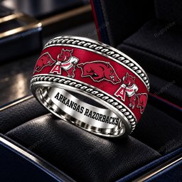 Arkansas Razorbacks Stainless Steel Jewelry Ring - Angle