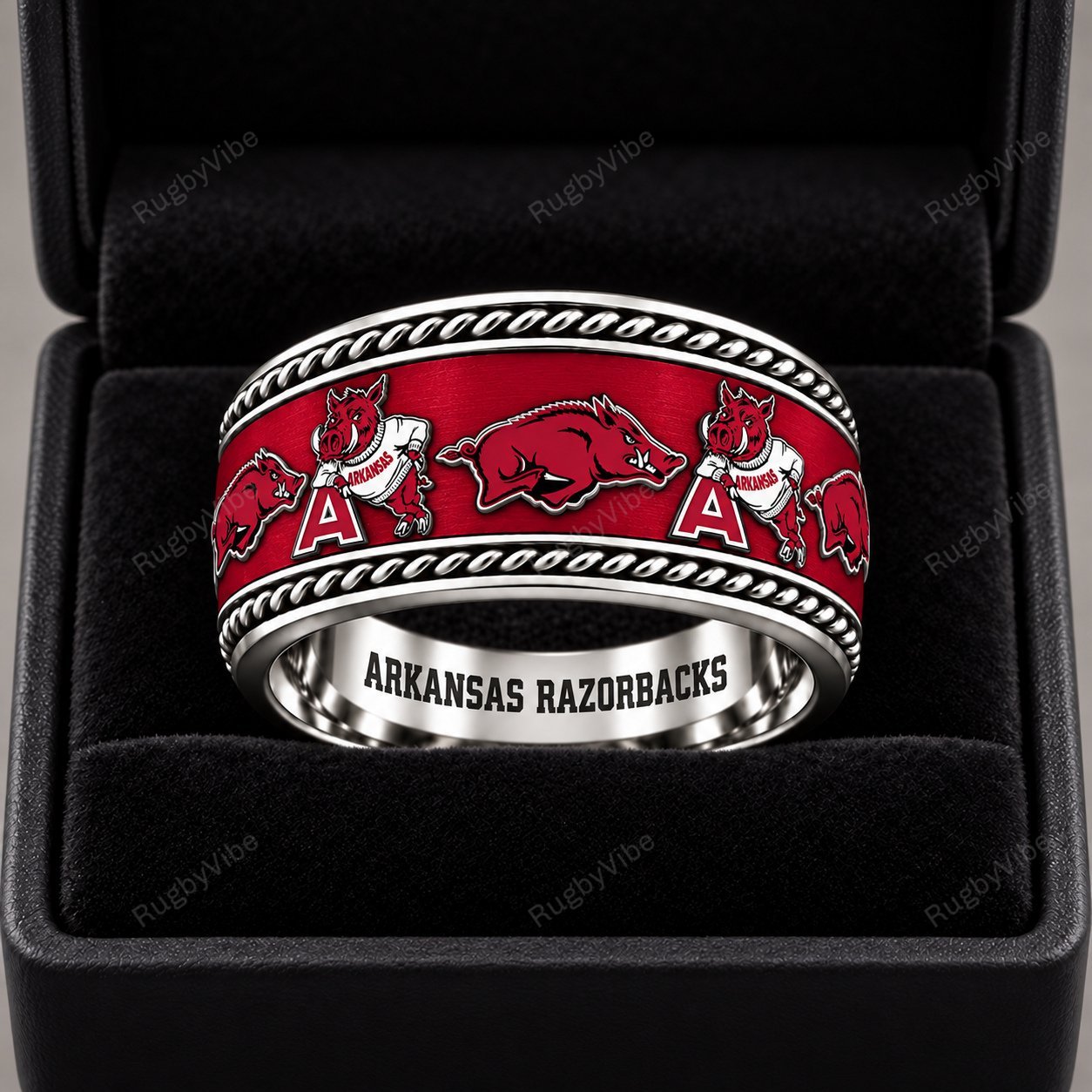Arkansas Razorbacks Stainless Steel Jewelry Ring - Front