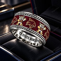 TX State Bobcats Stainless Steel Jewelry Ring - Angle