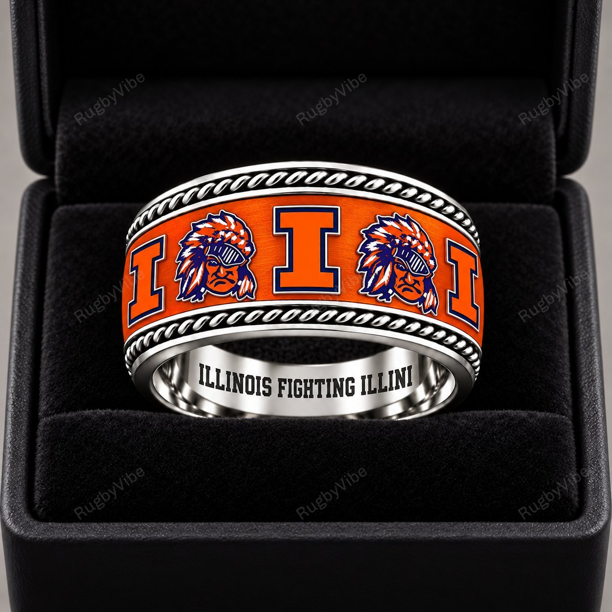 Illinois Fighting Illini Stainless Steel Jewelry Ring - Front