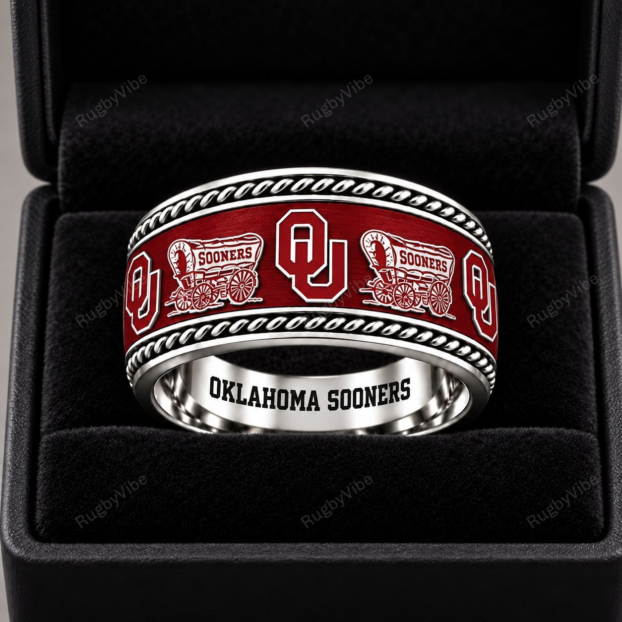 Oklahoma Sooners Stainless Steel Jewelry Ring - Front