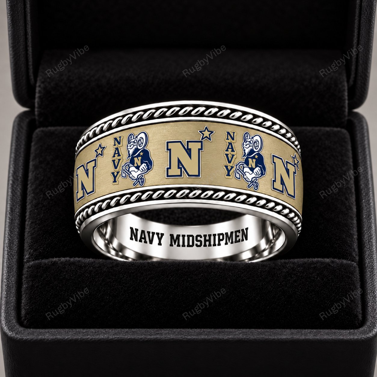 Navy Midshipmen Stainless Steel Jewelry Ring - Front