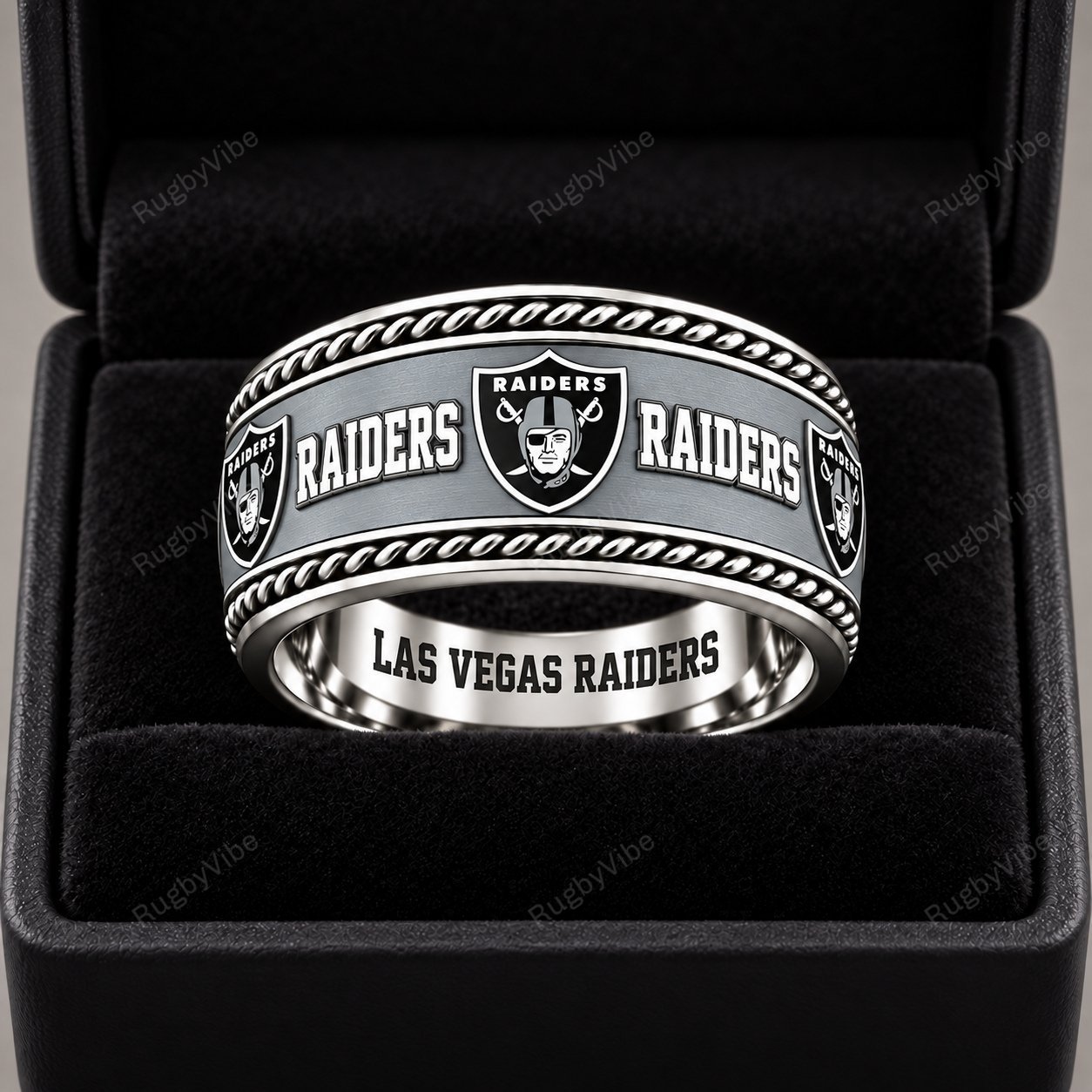 Las Vegas Raiders Stainless Steel Jewelry Ring - Front