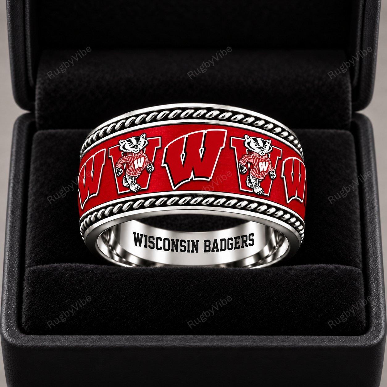Wisconsin Badgers Stainless Steel Jewelry Ring - Front