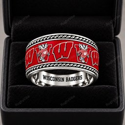 Wisconsin Badgers Stainless Steel Jewelry Ring - Front