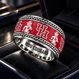 HOU Cougars Stainless Steel Jewelry Ring - Angle