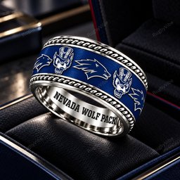 Nevada Wolf Pack Stainless Steel Jewelry Ring - Angle