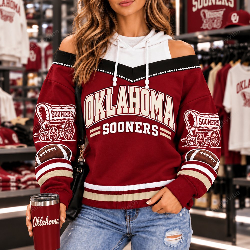 Oklahoma Sooners Hooded Off The Shoulder Sweatshirt