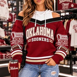 Oklahoma Sooners Hooded Off The Shoulder Sweatshirt