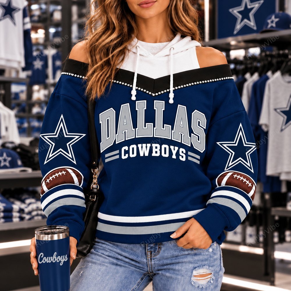 Dallas Cowboys Hooded Off The Shoulder Sweatshirt