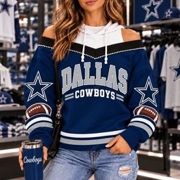 Dallas Cowboys Hooded Off The Shoulder Sweatshirt
