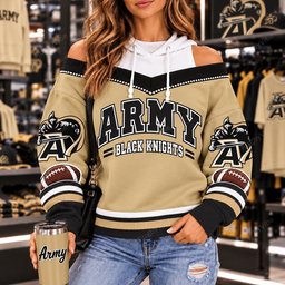 Army Black Knights Hooded Off The Shoulder Sweatshirt