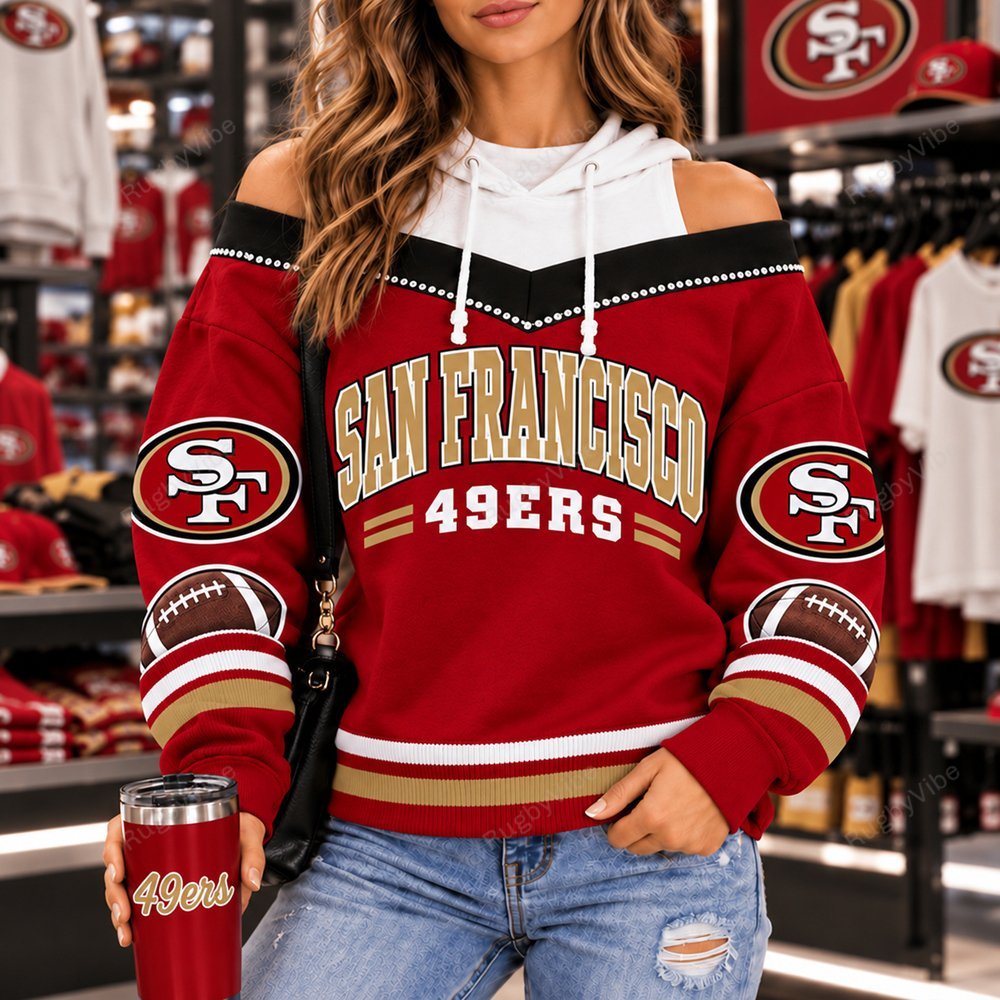 San Francisco 49ers Hooded Off The Shoulder Sweatshirt
