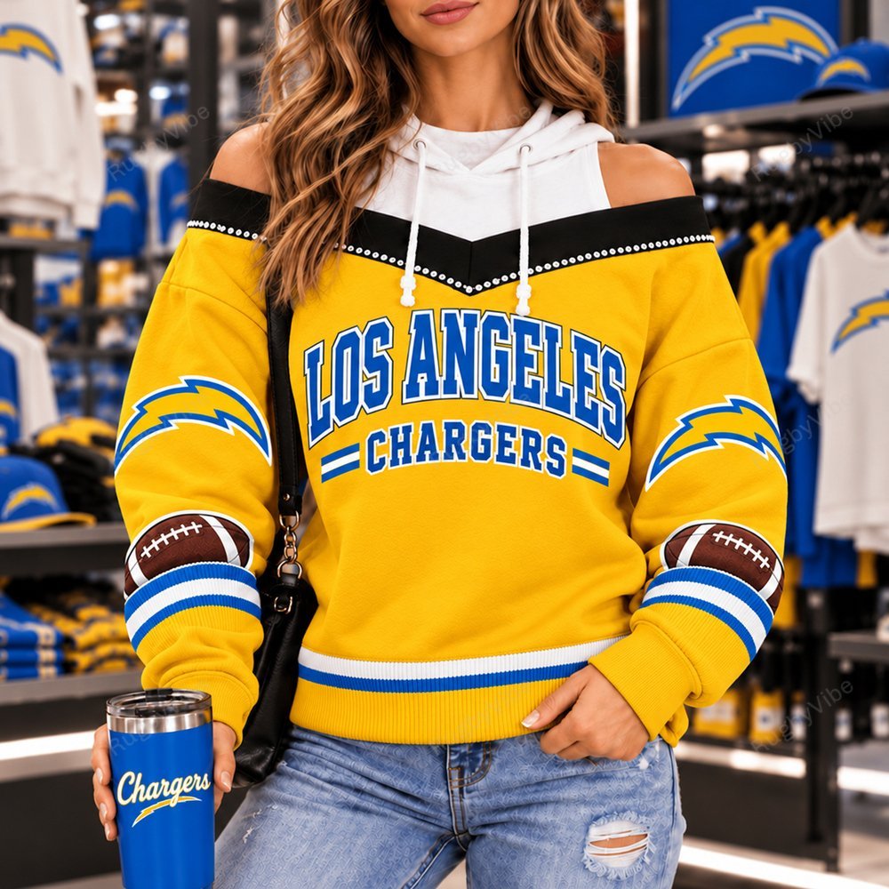 Los Angeles Chargers Hooded Off The Shoulder Sweatshirt