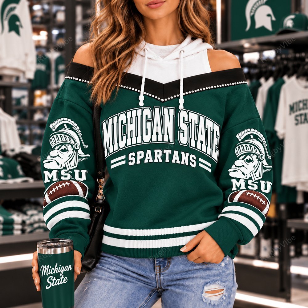 Michigan State Spartans Hooded Off The Shoulder Sweatshirt
