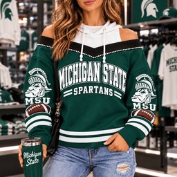 Michigan State Spartans Hooded Off The Shoulder Sweatshirt