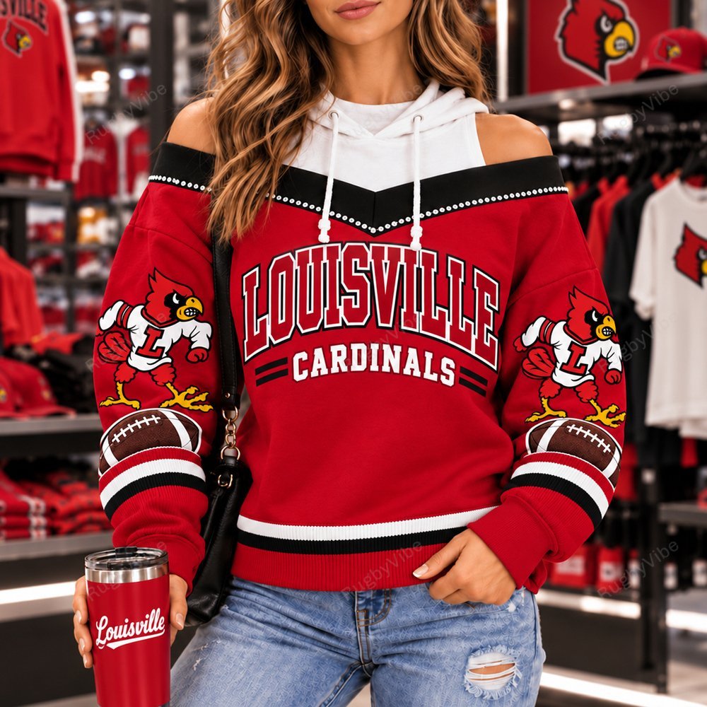 Louisville Cardinals Hooded Off The Shoulder Sweatshirt