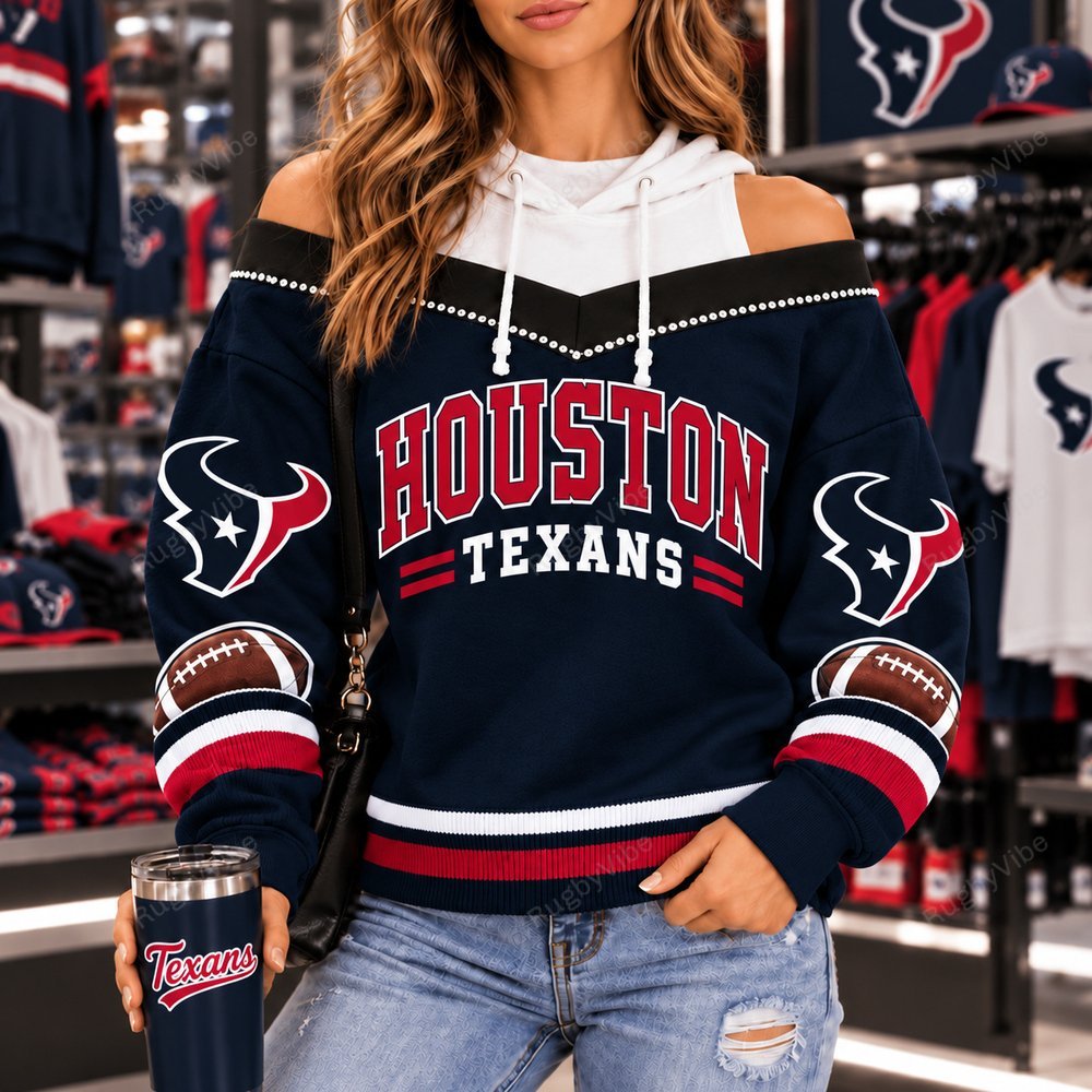 Houston Texans Hooded Off The Shoulder Sweatshirt