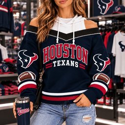 Houston Texans Hooded Off The Shoulder Sweatshirt