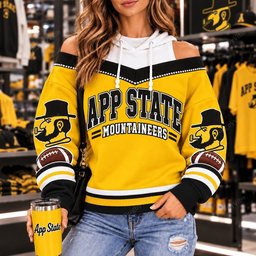 Appalachian State Mountaineers Hooded Off The Shoulder Sweatshirt