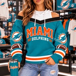 Miami Dolphins Hooded Off The Shoulder Sweatshirt