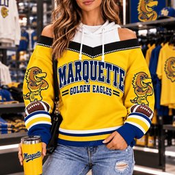 Marquette Golden Eagles Hooded Off The Shoulder Sweatshirt