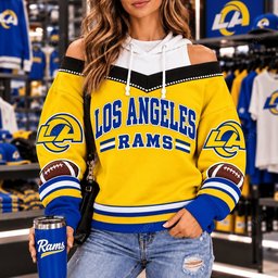 Los Angeles Rams Hooded Off The Shoulder Sweatshirt
