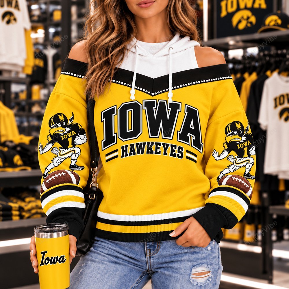 Iowa Hawkeyes Hooded Off The Shoulder Sweatshirt