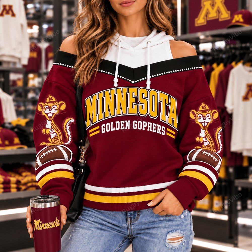 MN Golden Gophers Hooded Off The Shoulder Sweatshirt