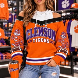 Clemson Tigers Hooded Off The Shoulder Sweatshirt