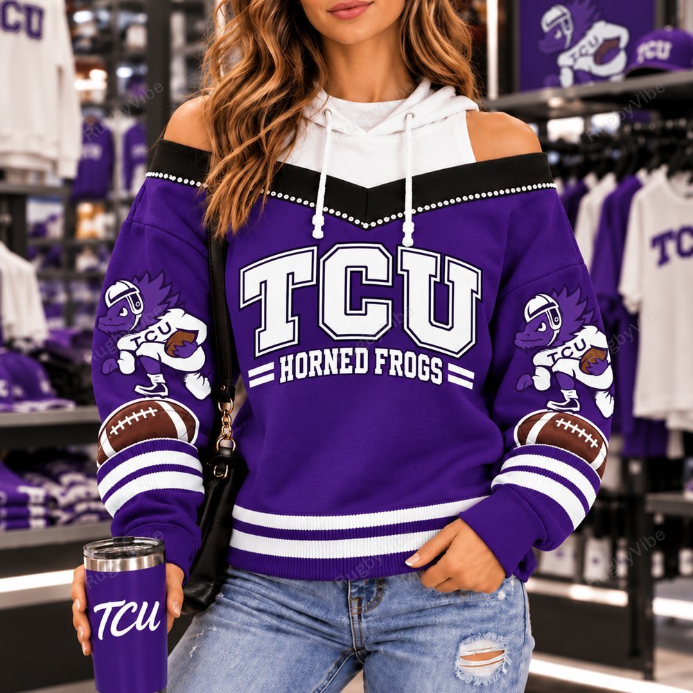 TCU Horned Frogs Hooded Off The Shoulder Sweatshirt