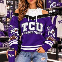 TCU Horned Frogs Hooded Off The Shoulder Sweatshirt