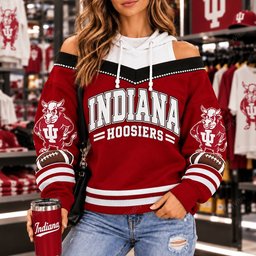 Indiana Hoosiers Hooded Off The Shoulder Sweatshirt