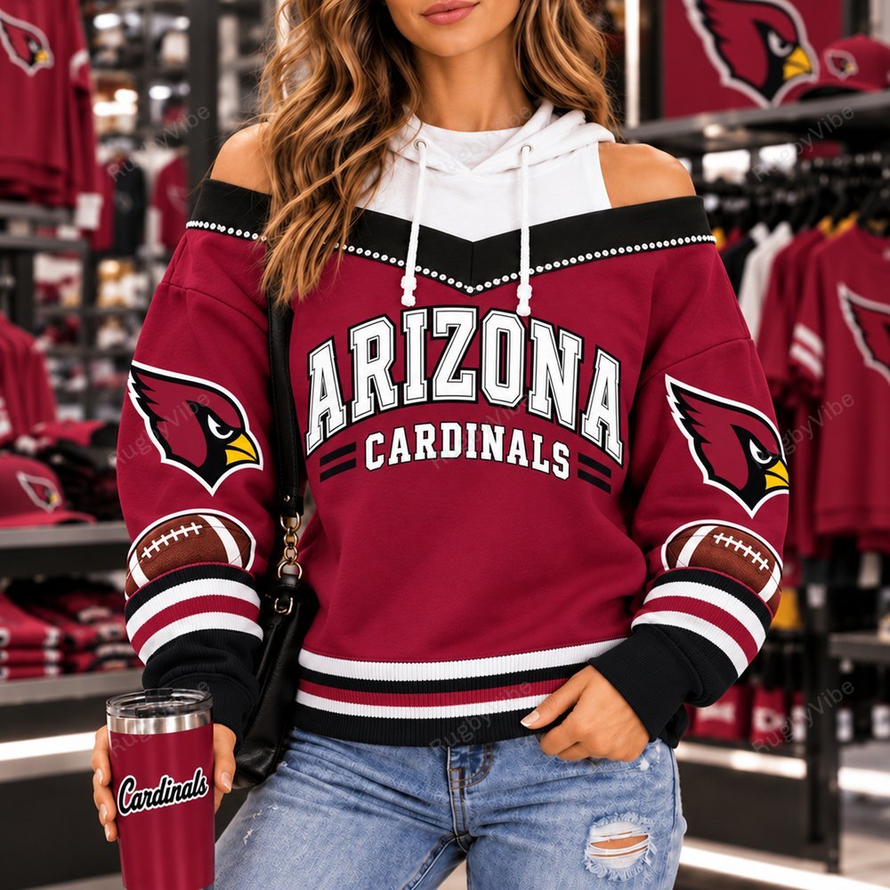 Arizona Cardinals Hooded Off The Shoulder Sweatshirt