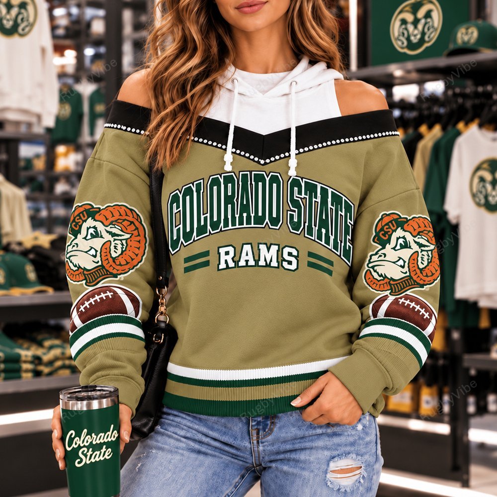 Colorado State Rams Hooded Off The Shoulder Sweatshirt